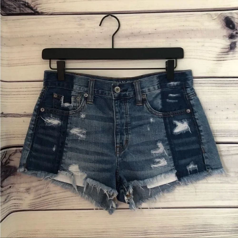 American Eagle Two Tone Denim High Rise Vintage Distressed Shorts Size 4